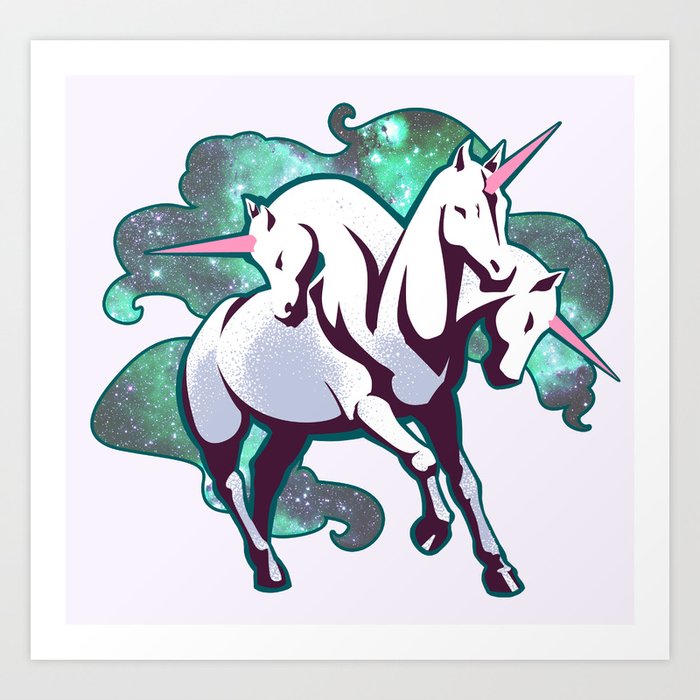 3 Headed unicorn Art Print by Wheel of Fortune