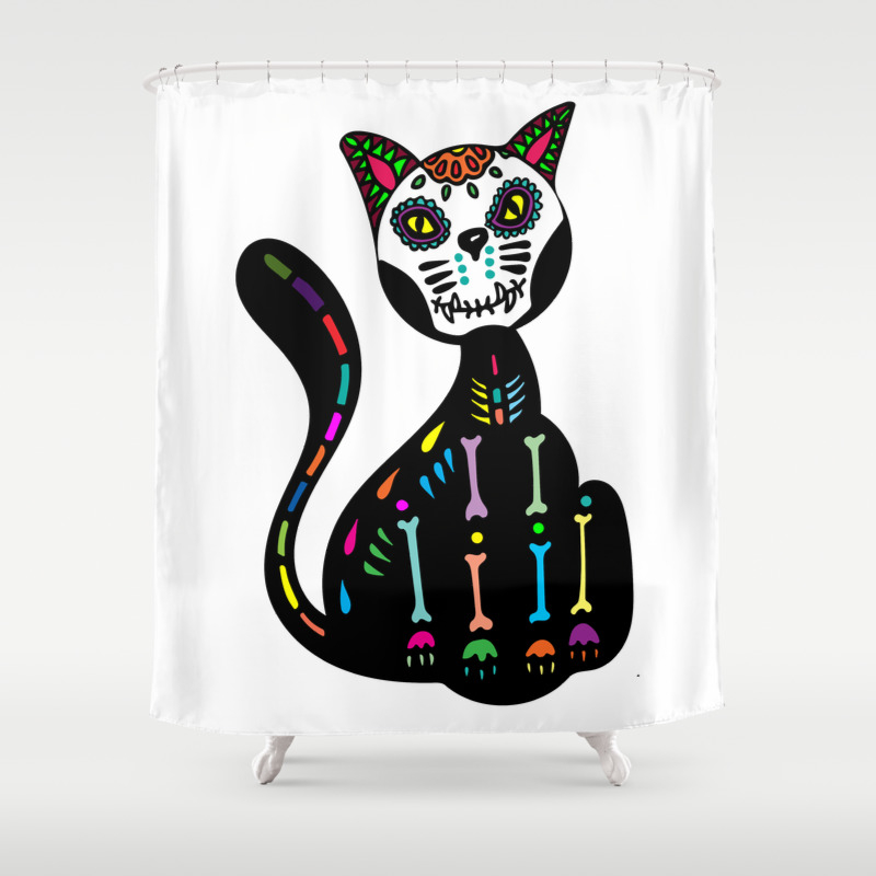 Dia De Los Muertos Cat Shower Curtain By Tome213 Society6