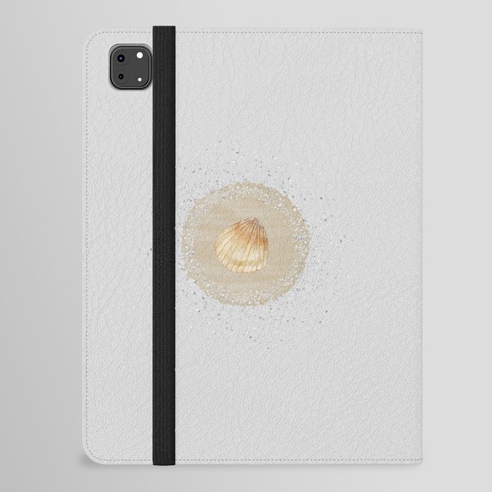 Watercolor Seashell and Sand Circle on Silver Grey iPad Folio Case