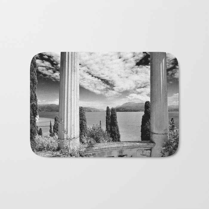 Roman Ruins, Garda, Sirmione, Italy landscape coastal black and white photograph / art photography  Bath Mat