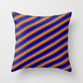 [ Thumbnail: Dark Blue and Dark Orange Colored Lines/Stripes Pattern Throw Pillow ]