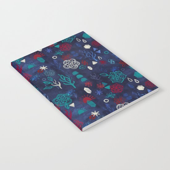 Elements - a watercolor pattern in red, cream & navy blue Notebook
