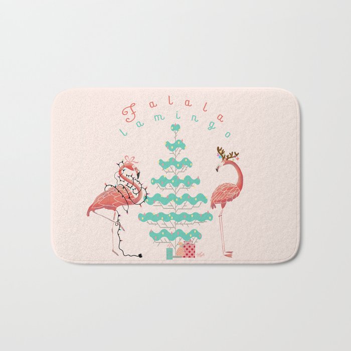 Flamingo Christmas Illustration Bath Mat