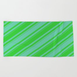 [ Thumbnail: Lime Green & Aquamarine Colored Stripes Pattern Beach Towel ]