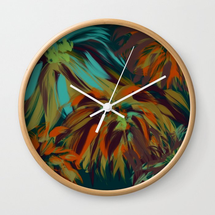 Fancy Flowers No2 - teal and red Wall Clock