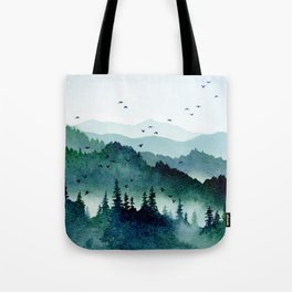 Watercolor Mountains - Handpainted Landscape Art Pine Trees Forest Wanderlust Tote Bag