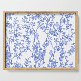 Blue and White Bamboo and Birds Serving Tray