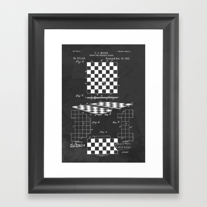 Chess Checkerboard Antique Patent Framed Art Print