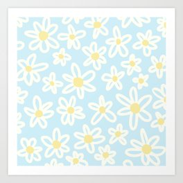 doodle daisies blue Art Print
