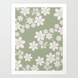 Cherry Blossom | 13 - Sage Green Art Print