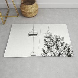 Ski Lift // Black and White Daylight Chairlift Mountain Photograph Area & Throw Rug