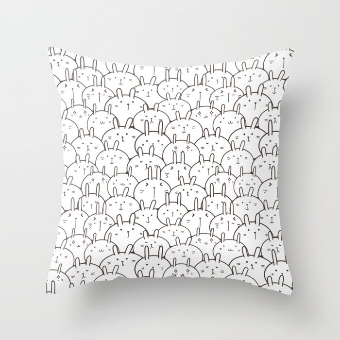 Bunny Rabbits - Black & White Throw Pillow