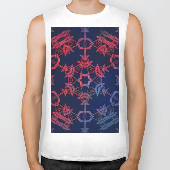 Blue and red glow tribal mandala Biker Tank