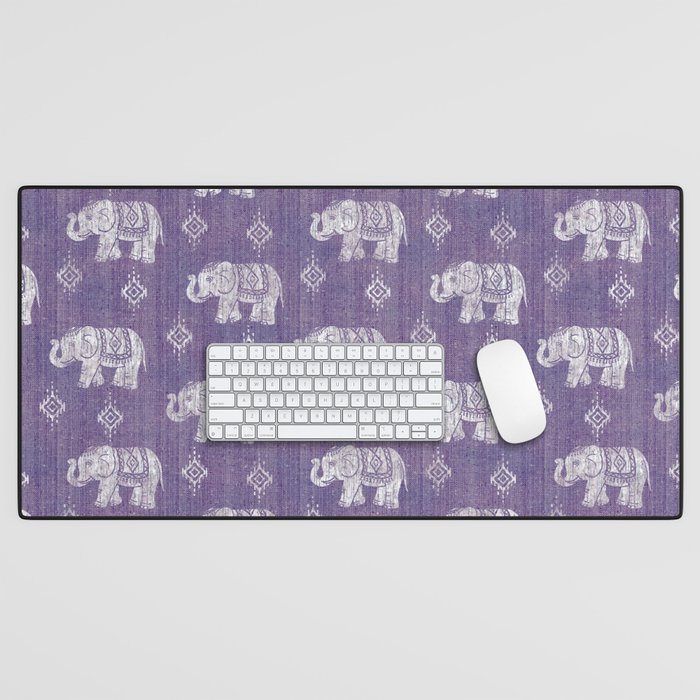 Elephants on Linen - Amethyst Desk Mat
