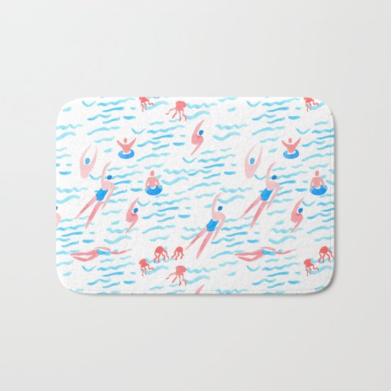 swimmers in the sea pattern Bath Mat