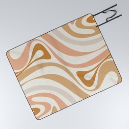 New Groove Retro Swirls Abstract Pattern in Pale Boho Blush Apricot Sand Picnic Blanket
