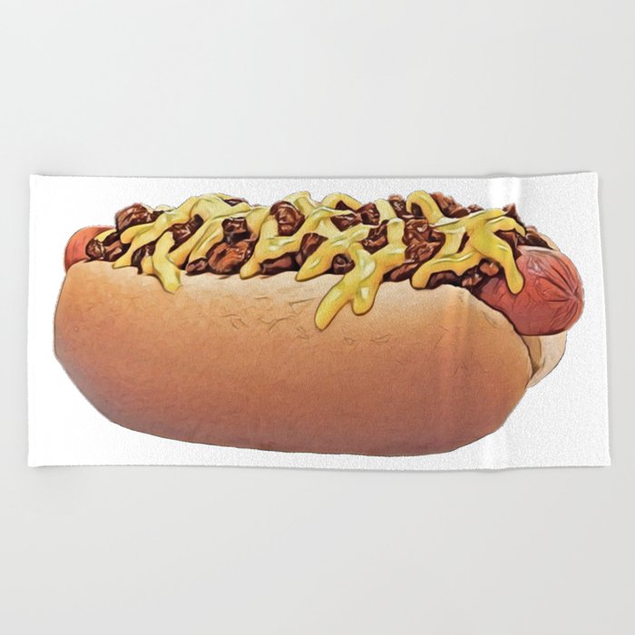 Hot Dog grilled steamed sausage sliced bun wiener Beach Towel by