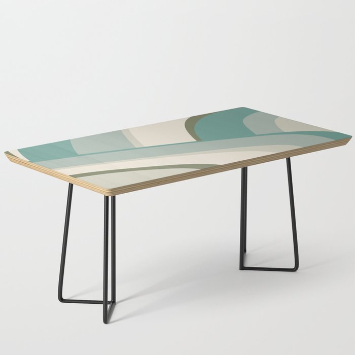 Retro Wavy Lines in Green, Teal, Aqua and Cream Coffee Table