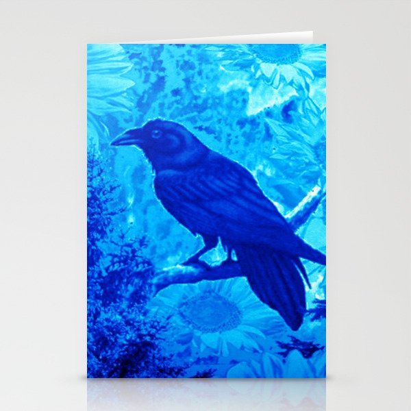 BLUE CROW FLOWERS PATTERNS NATURE ART Stationery Cards