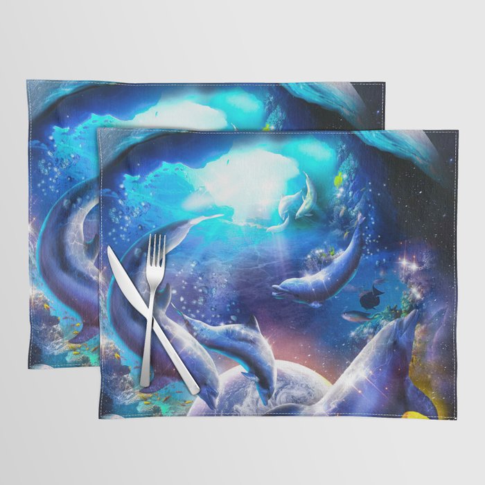 Galaxy Dolphin Dolphins In Space Swimming Placemat