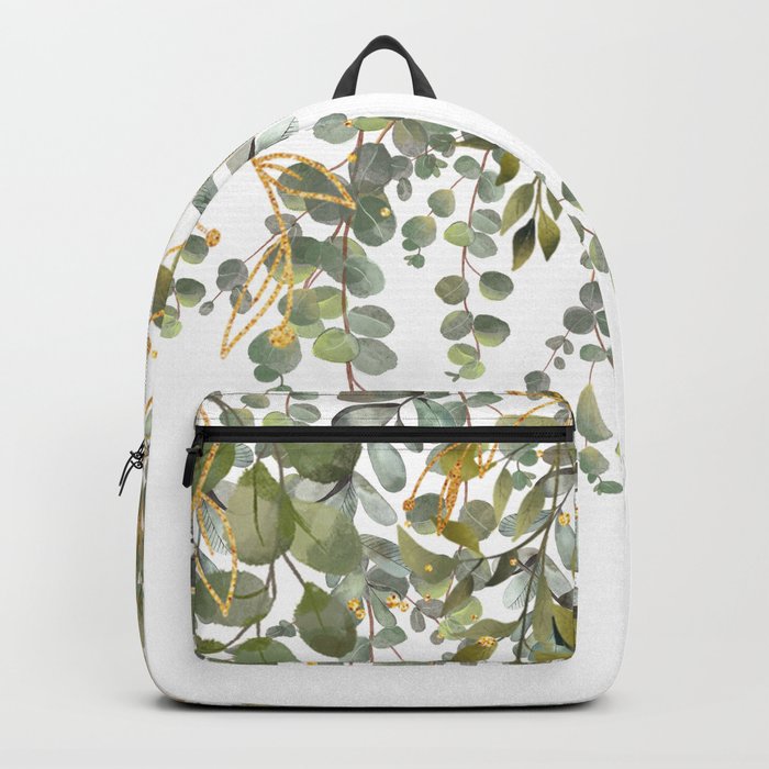 Green And Gold Decorative Eucalyptus Leaves  Backpack