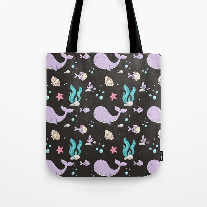 Artistic hand painted lavender teal coral whale sea fish pattern Tote Bag