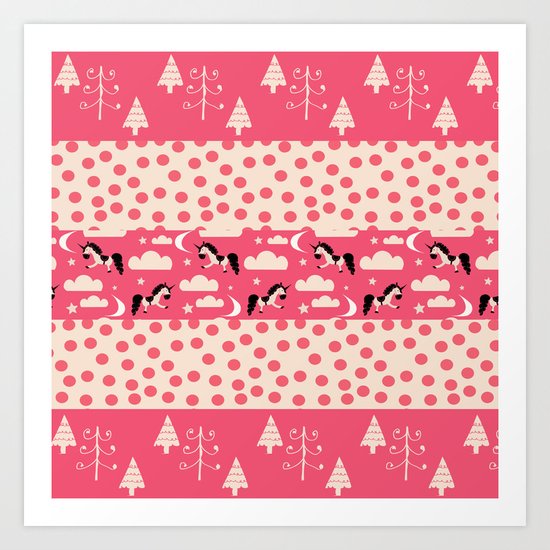 Unicorn Pink patchwork Art Print