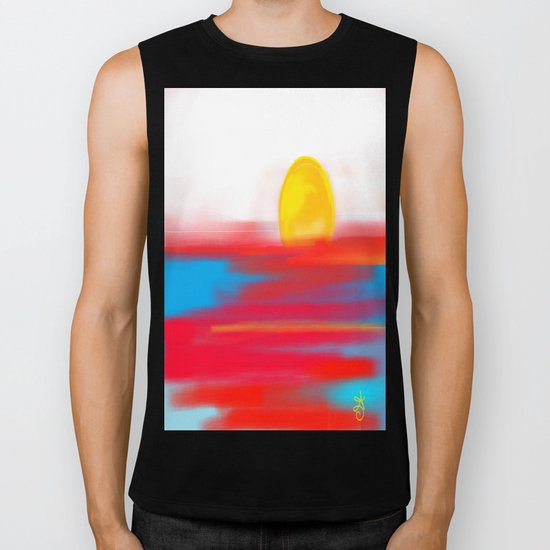 Sketchy Sun and Sea. Sunset and Sunrise Sketch Biker Tank