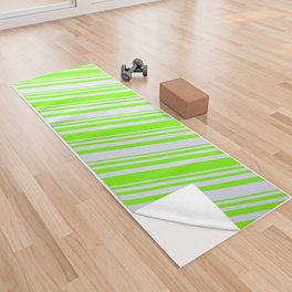 [ Thumbnail: Green & Lavender Colored Striped/Lined Pattern Yoga Towel ]