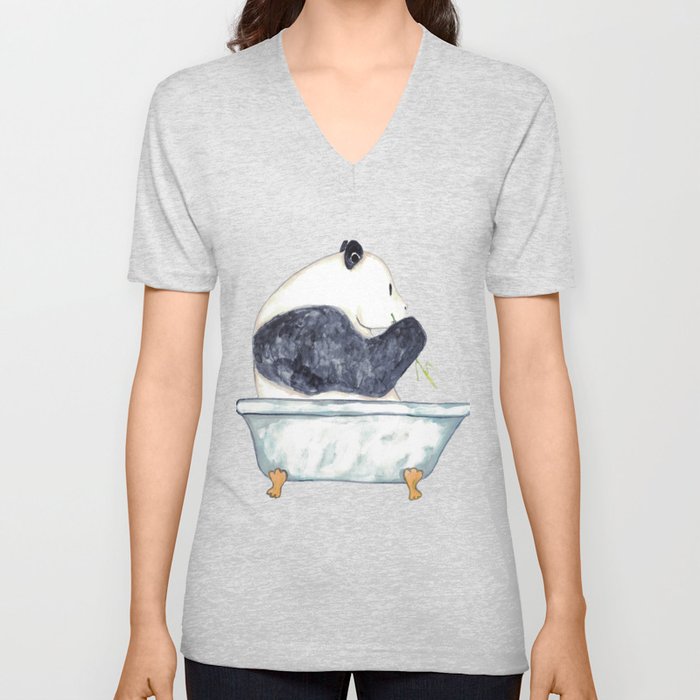Panda bear taking bath watercolor V Neck T Shirt