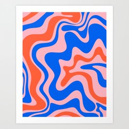 Retro Liquid Swirl Abstract Pattern in Pink, Red-Orange, and Bright Blue Art Print