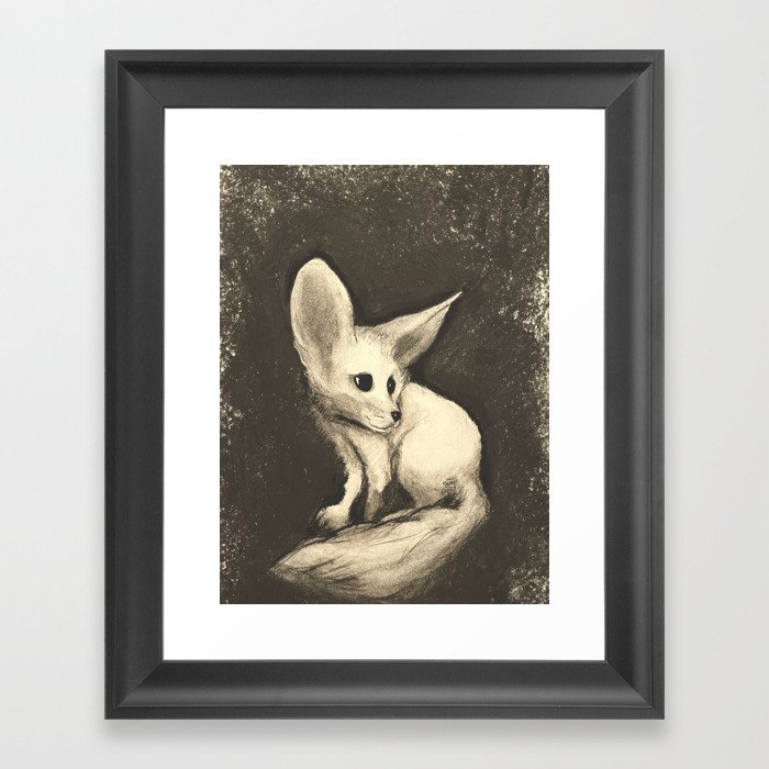 Fennec Fox in charcoal Framed Art Print