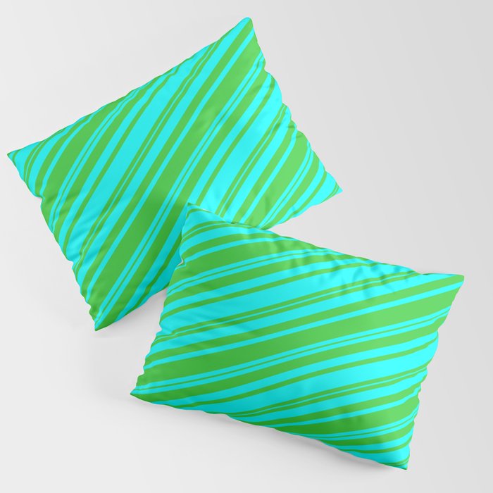 Lime Green & Cyan Colored Stripes Pattern Pillow Sham
