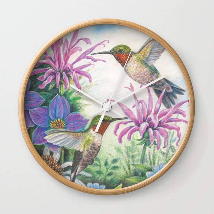 Hummingbird and Bergamot Wall Clock