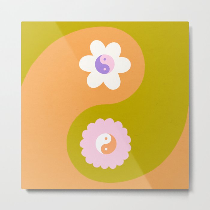 Duo floral yin yang abstract # matcha orange Metal Print