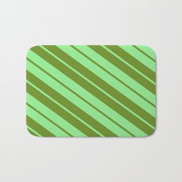 [ Thumbnail: Light Green & Green Colored Lines Pattern Bath Mat ]