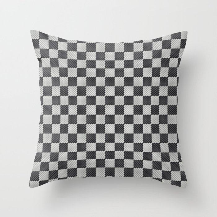 Black and White Checkerboard Carbon Fiber Pattern Throw Pillow