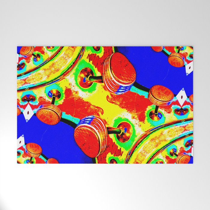 Abstract geometric infinite celestial circle star sun and flower burst pattern design in multicolors Welcome Mat