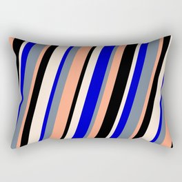 [ Thumbnail: Colorful Blue, Slate Gray, Light Salmon, Black, and Beige Colored Lined/Striped Pattern Rectangular Pillow ]