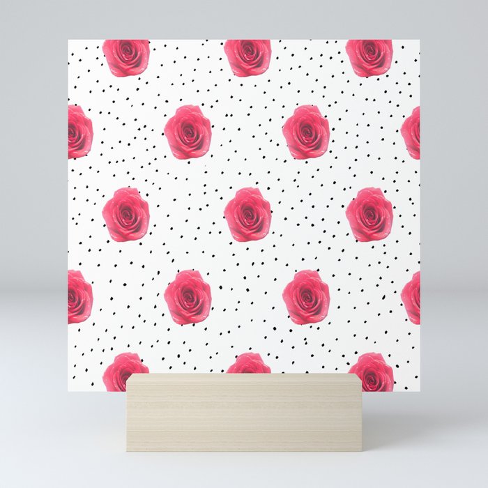 Red Rose Pattern with Black Dots Mini Art Print