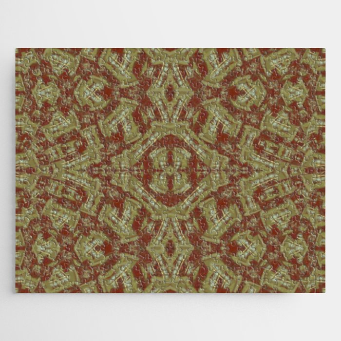 Amongst the Fire Daggers - red gold beige tab light blue geometric flame pattern Jigsaw Puzzle