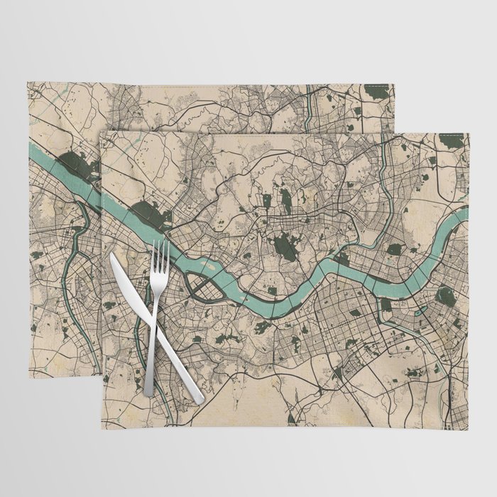 Seoul City Map of South Korea Vintage Placemat by deMAP Studio Society6