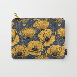 Yellow poppy garden on navy Carry-All Pouch