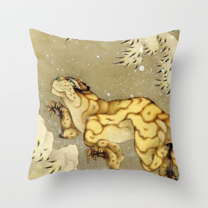 Hokusai, Tiger in the snow Throw Pillow