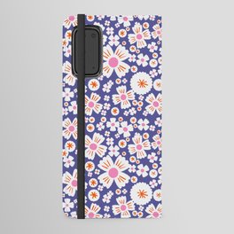 Retro Periwinkle Daisy Flowers With Pink Android Wallet Case