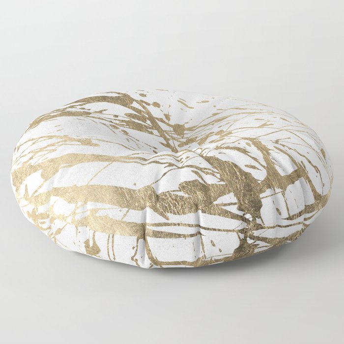 Artistic white abstract faux gold paint splatters Floor Pillow