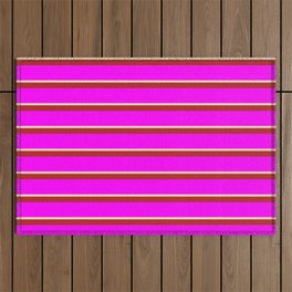[ Thumbnail: Fuchsia, Beige & Red Colored Lines Pattern Outdoor Rug ]