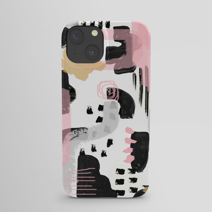 Mosaic Abstract Pink, Black iPhone Case