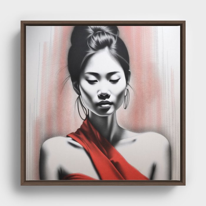 Thai Woman in Red Framed Canvas