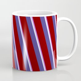 [ Thumbnail: Orchid, Lavender, Dark Slate Blue, and Maroon Colored Striped Pattern Coffee Mug ]